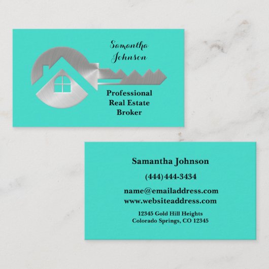 Fancy Silver Key Real Estate Broker Visitekaartje (Voorkant / Achterkant)