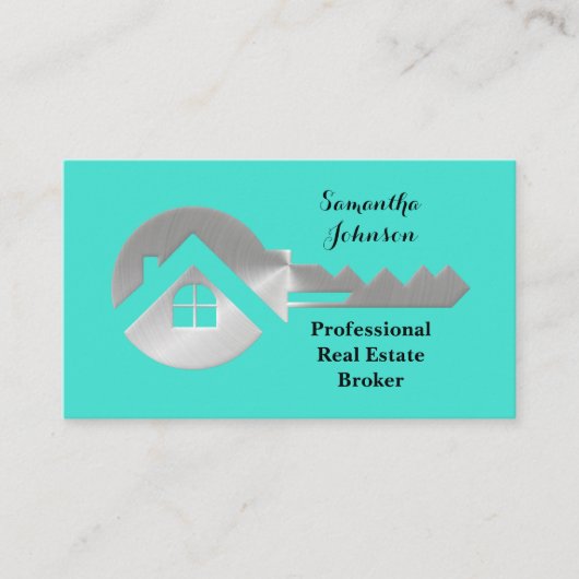Fancy Silver Key Real Estate Broker Visitekaartje (Voorkant)