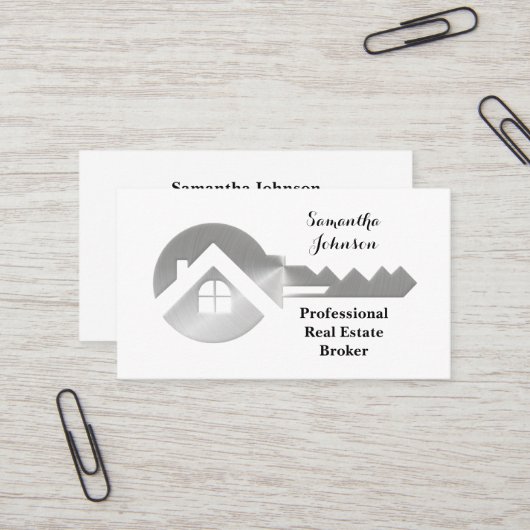 Fancy Silver Key Real Estate Broker Visitekaartje (Voorkant / Achterkant in situ)