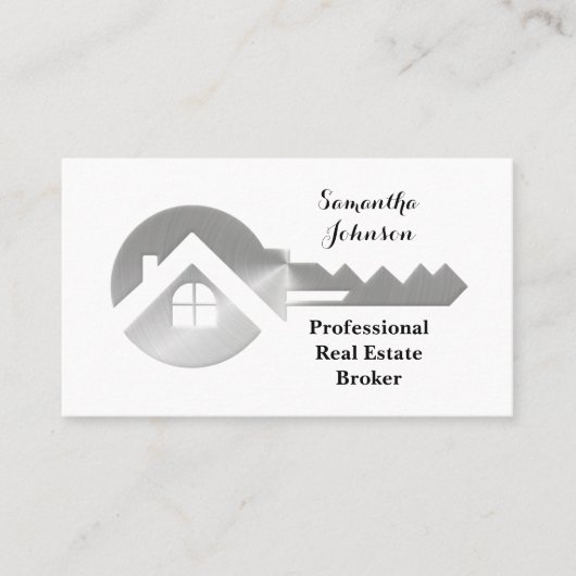 Fancy Silver Key Real Estate Broker Visitekaartje (Voorkant)