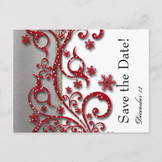 Fancy Silver Red Glitter Save the Date Aankondigingskaart