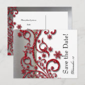 Fancy Silver Red Glitter Save the Date Aankondigingskaart (Voorkant / Achterkant)