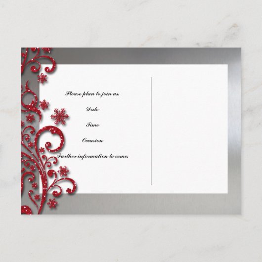 Fancy Silver Red Glitter Save the Date Aankondigingskaart (Achterkant)