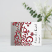 Fancy Silver Red Glitter Save the Date Aankondigingskaart (Staand voorkant)