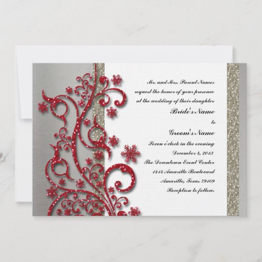 Fancy Silver Red Winter Weddenschap Kaart (Voorkant)