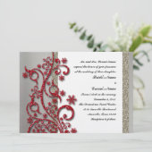Fancy Silver Red Winter Weddenschap Kaart (Staand voorkant)