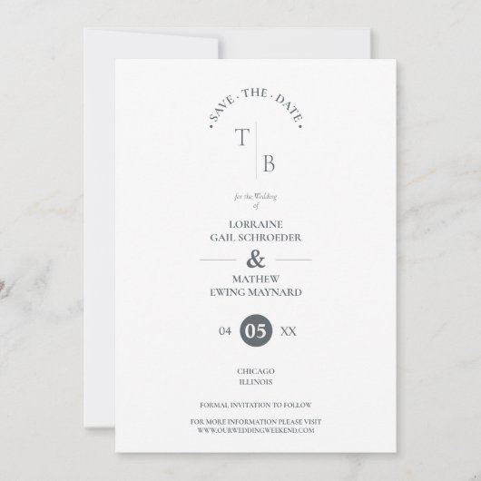 Fancy Simple Chic Initials Modern Photo Couple Save The Date (Voorkant)