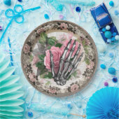 Fancy Skelet Hand met Rozen  Halloween Papieren Bordje (Feest)