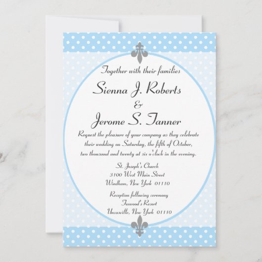 Fancy Sky Blue Polka Dots Weddenschap Kaart (Voorkant)