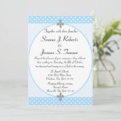 Fancy Sky Blue Polka Dots Weddenschap Kaart (Staand voorkant)