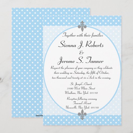 Fancy Sky Blue Polka Dots Weddenschap Kaart (Voorkant / Achterkant)
