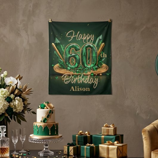 Fancy Smaragdgroene Gouden Edelsteen 60e Verjaarda Wandkleed
