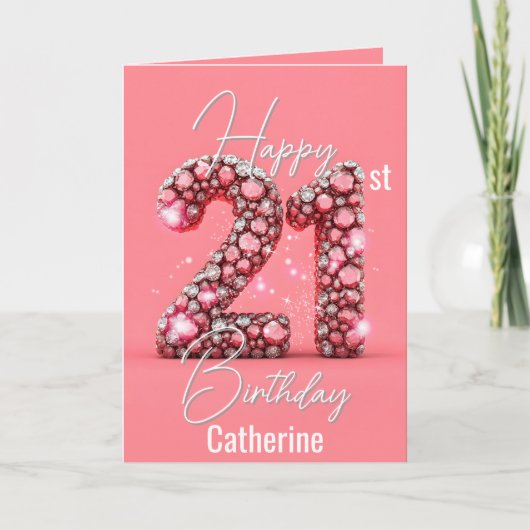 Fancy Sparkling Diamond-Encrusted 21st Verjaardag Kaart (Voorkant)