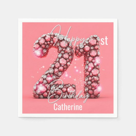 Fancy Sparkling Diamond-Encrusted 21st Verjaardag Servet (Voorkant)