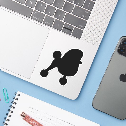 Fancy Speelgoed poedel hond silhouet vinyl Sticker (Laptop met iPhone)