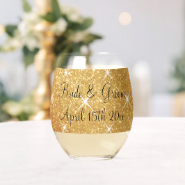 Fancy sprankelend gouden glitter glam bruiloft cus wijnglas zonder voet