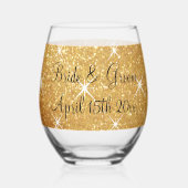 Fancy sprankelend gouden glitter glam bruiloft cus wijnglas zonder voet (Voorkant)
