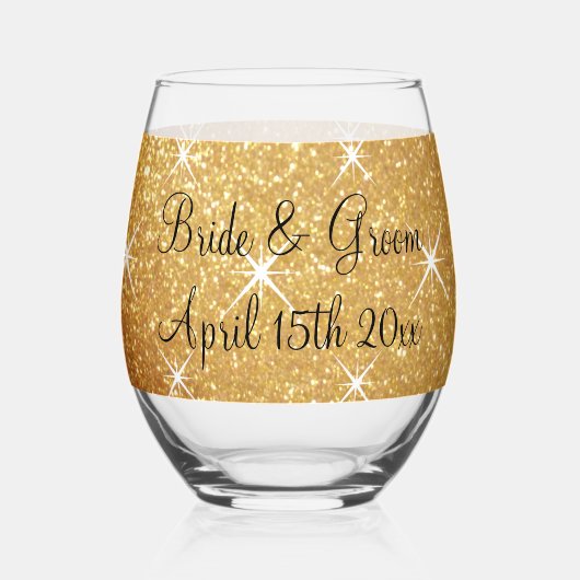 Fancy sprankelend gouden glitter glam bruiloft cus wijnglas zonder voet (Voorkant)
