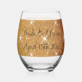 Fancy sprankelend gouden glitter glam bruiloft cus wijnglas zonder voet (Achterkant)