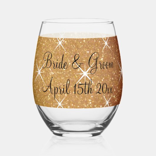 Fancy sprankelend gouden glitter glam bruiloft cus wijnglas zonder voet (Achterkant)