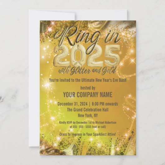 Fancy sprankelende gouden oudejaarsavond corporate kaart (Voorkant)