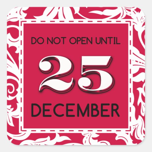 Fancy Square Do Not Open Christmas Stickers (Voorkant)