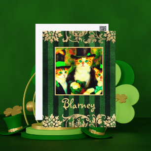 Fancy St Patrick's Day Cats Blarney met Stripes Briefkaart