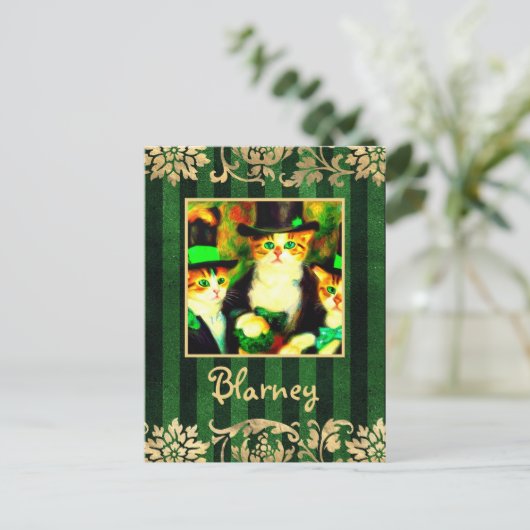 Fancy St Patrick's Day Cats Blarney met Stripes Briefkaart (Staand voorkant)