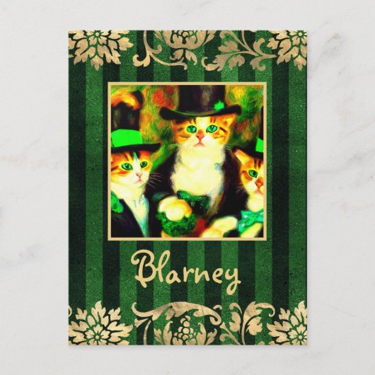 Fancy St Patrick's Day Cats Blarney met Stripes Briefkaart (Voorkant)