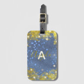 Fancy Starry Glittery Blue en Gold Girly, op maat Bagagelabel (Voorkant (verticaal))