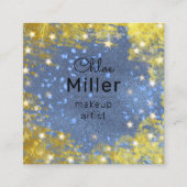 Fancy Starry Glittery Blue en Gold Makeup Artist Vierkante Visitekaartje (Voorkant)