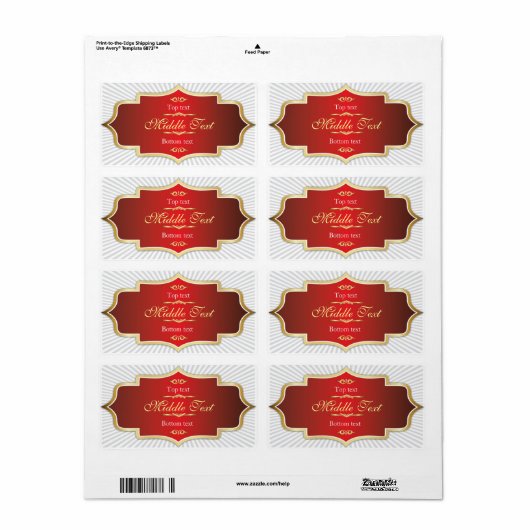 Fancy stijl Jam Jelly Label Rood (Full Sheet)