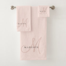 Fancy Stijlvol Blush Pink Monogram Script Bad Handdoek