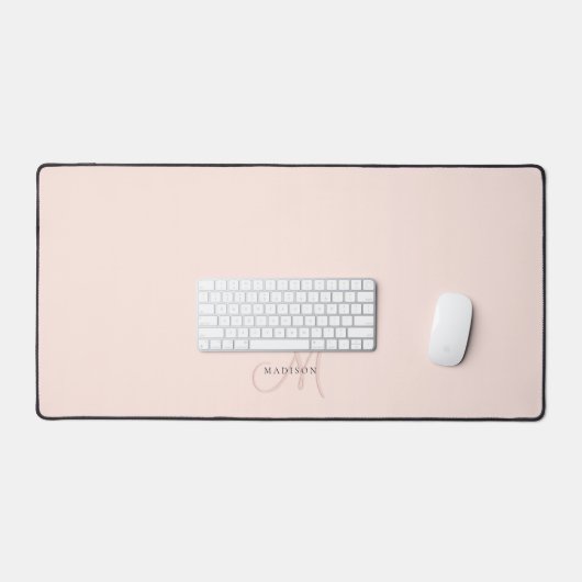Fancy Stijlvol Blush Pink Monogram Script Bureaumat (Keyboard & Muis)