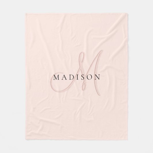 Fancy Stijlvol Blush Pink Monogram Script Fleece Deken (Voorkant)