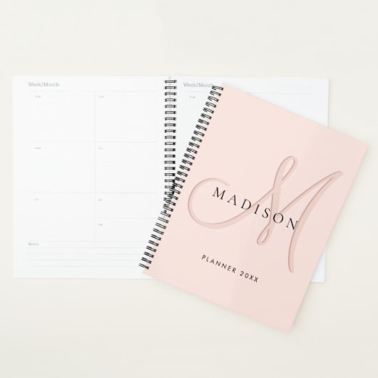 Fancy Stijlvol Blush Pink Monogram Script Planner (Display)