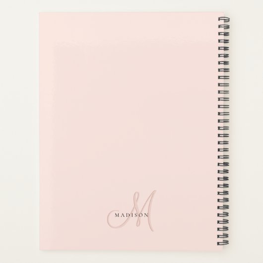 Fancy Stijlvol Blush Pink Monogram Script Planner (Achterkant)