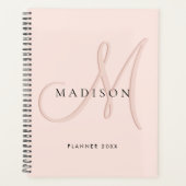 Fancy Stijlvol Blush Pink Monogram Script Planner (Voorkant)