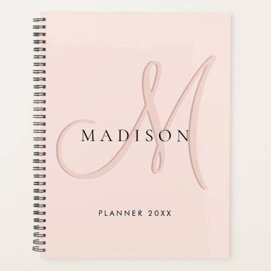 Fancy Stijlvol Blush Pink Monogram Script Planner (Voorkant)