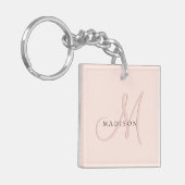 Fancy Stijlvol Blush Pink Shadow Monogram Script Sleutelhanger (Voorkant Links)