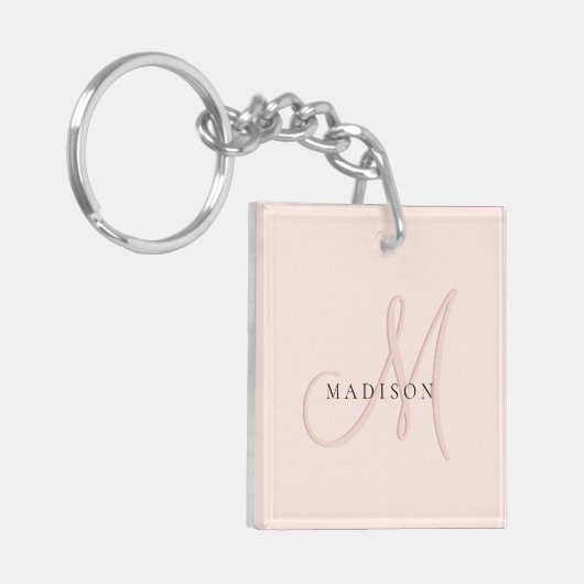 Fancy Stijlvol Blush Pink Shadow Monogram Script Sleutelhanger (Voorkant Links)