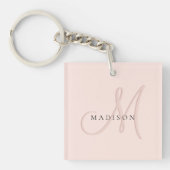 Fancy Stijlvol Blush Pink Shadow Monogram Script Sleutelhanger (Voorkant)