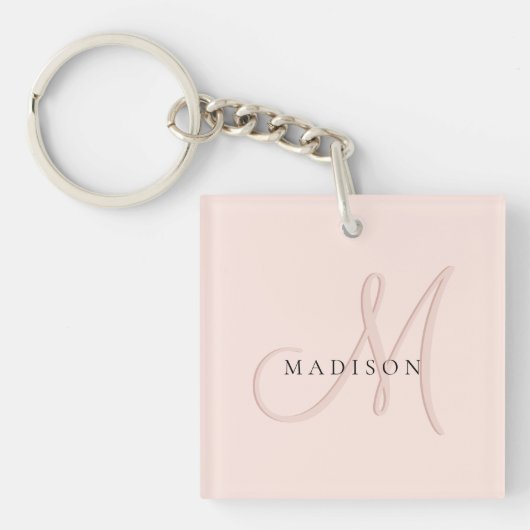 Fancy Stijlvol Blush Pink Shadow Monogram Script Sleutelhanger (Voorkant)