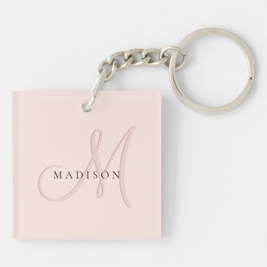 Fancy Stijlvol Blush Pink Shadow Monogram Script Sleutelhanger (Achterkant)