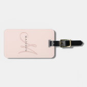 Fancy Stijlvol Blush Roze Monogram Bagagelabel (Voorkant horizontaal)