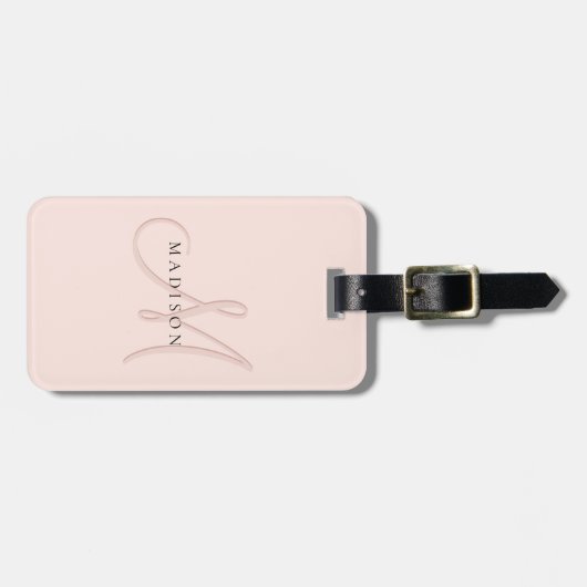 Fancy Stijlvol Blush Roze Monogram Bagagelabel (Voorkant horizontaal)
