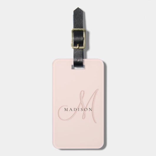Fancy Stijlvol Blush Roze Monogram Bagagelabel (Voorkant verticaal)