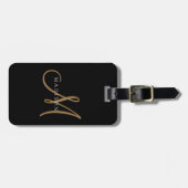 Fancy Stijlvol Zwart en Goud Monogram Bagagelabel (Voorkant horizontaal)