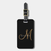 Fancy Stijlvol Zwart en Goud Monogram Bagagelabel (Voorkant verticaal)