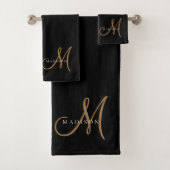 Fancy Stijlvol Zwart en Goud Monogram Script Bad Handdoek (Insitu)